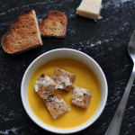 Carrot soup with cheesy croutons