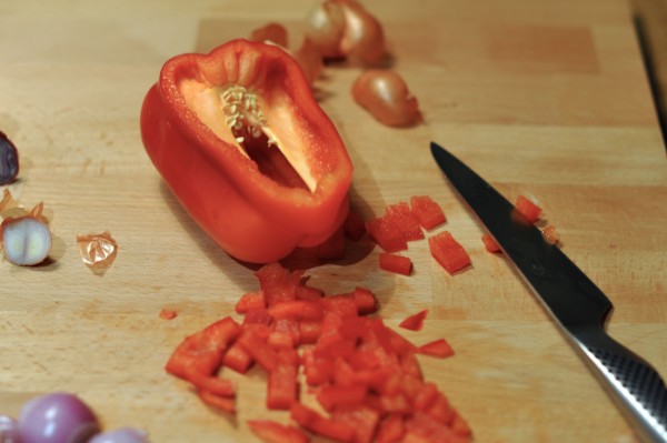 Chopping red pepper